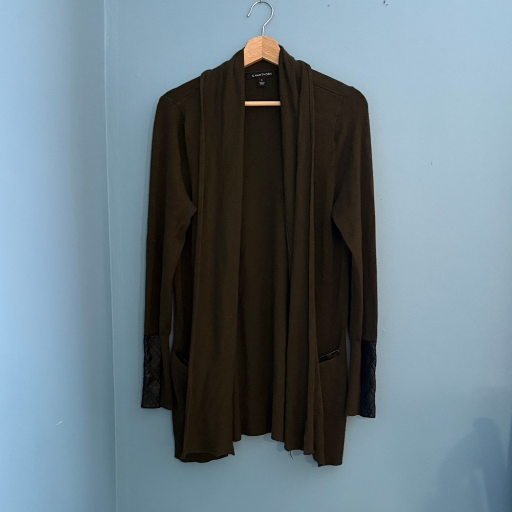 41 Hawthorn Dark Green Cardigan with Lace Accents